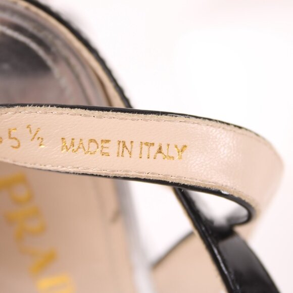 Prada Wedge Heel Sz 35.5 Silver Black Ankle Strap Adjustable Leather 2.5" Heel - Picture 10 of 12